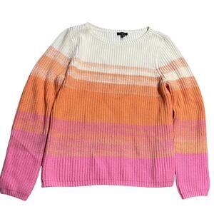 Talbots Shaker Striped Sweater Womens Medium Petite MP Long Sleeve Orange Pink